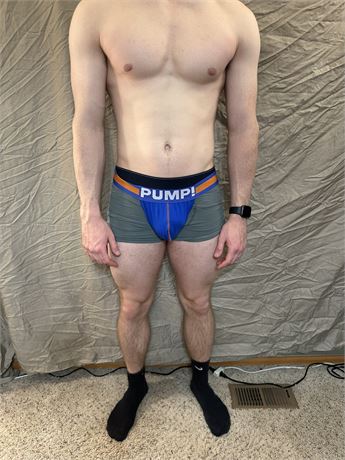 Pump orange and blue jock strap