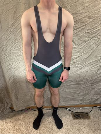 Green and Gray Wrestling Singlet