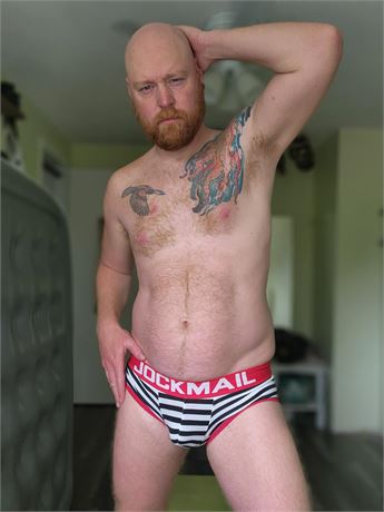 Black and white stripe jock with red band